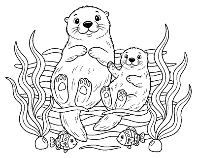 Playful Sea Otter Family