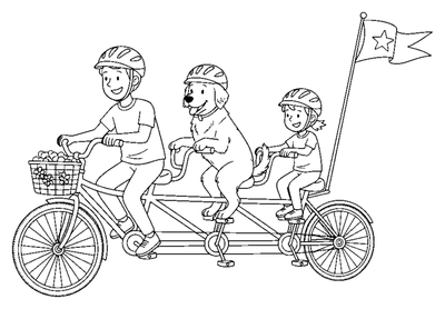 Página para colorir de Tandem familiar com três lugares para imprimir