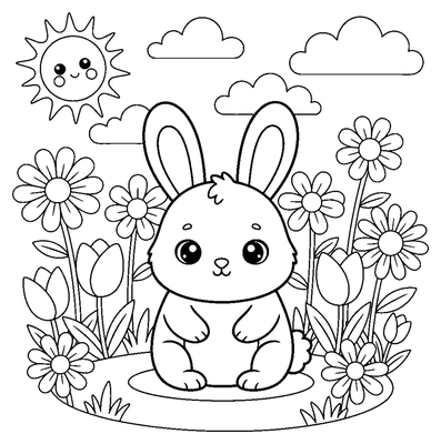 Springtime Bunny in the Daisies