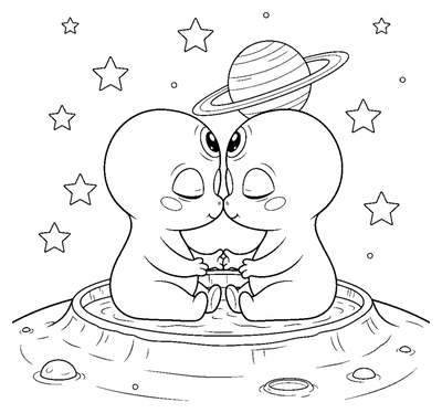 Página para colorir de Beijo estrelado de extraterrestre para imprimir