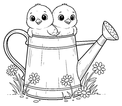 Chicks in a Watering Can