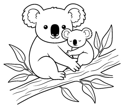 Koala-familiens lur farvelægningsside til print