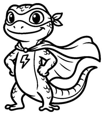 Lizard Superhero in a Cape coloring page to print