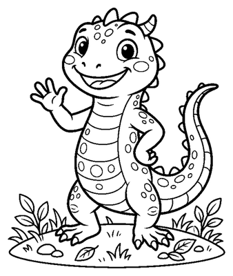 Friendly Cartoon Lizard Waving coloring page to print