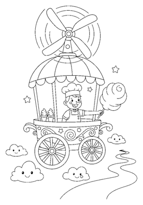 Wind-Spun Cotton Candy Cart coloring page to print