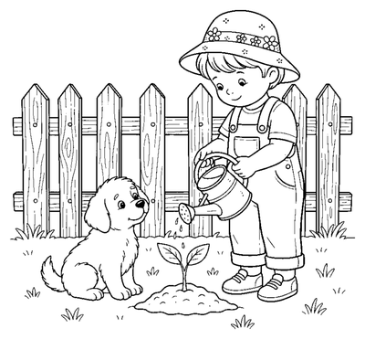 Page de coloriage Le petit jardinier à imprimer