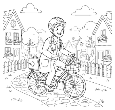 Page de coloriage La visite à domicile du médecin du village à imprimer