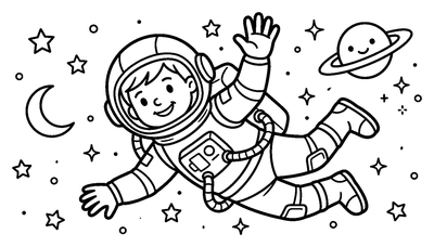 Kolorowanka Szczęśliwy Astronauta Unoszący się w Kosmosie do druku