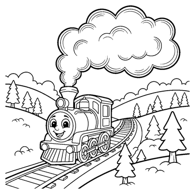 Fröhliche kleine Dampflokomotive Malvorlage zum Ausdrucken