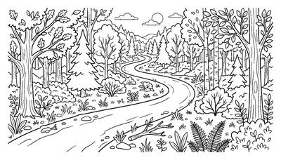 Winding Forest Path coloring page to print