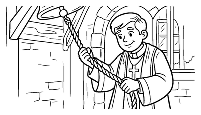 Priest Ringing a Church Bell coloring page to print