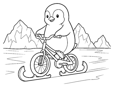 Page de coloriage Vélo de patinage Pingouin à imprimer