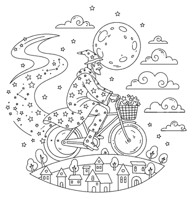 Stjärn- och stoftcykelflygning målarbild att skriva ut
