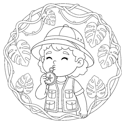 Jungle Explorer's Compass Kiss coloring page to print