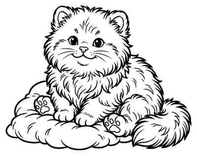Fluffy Kitten on a Pillow coloring page to print