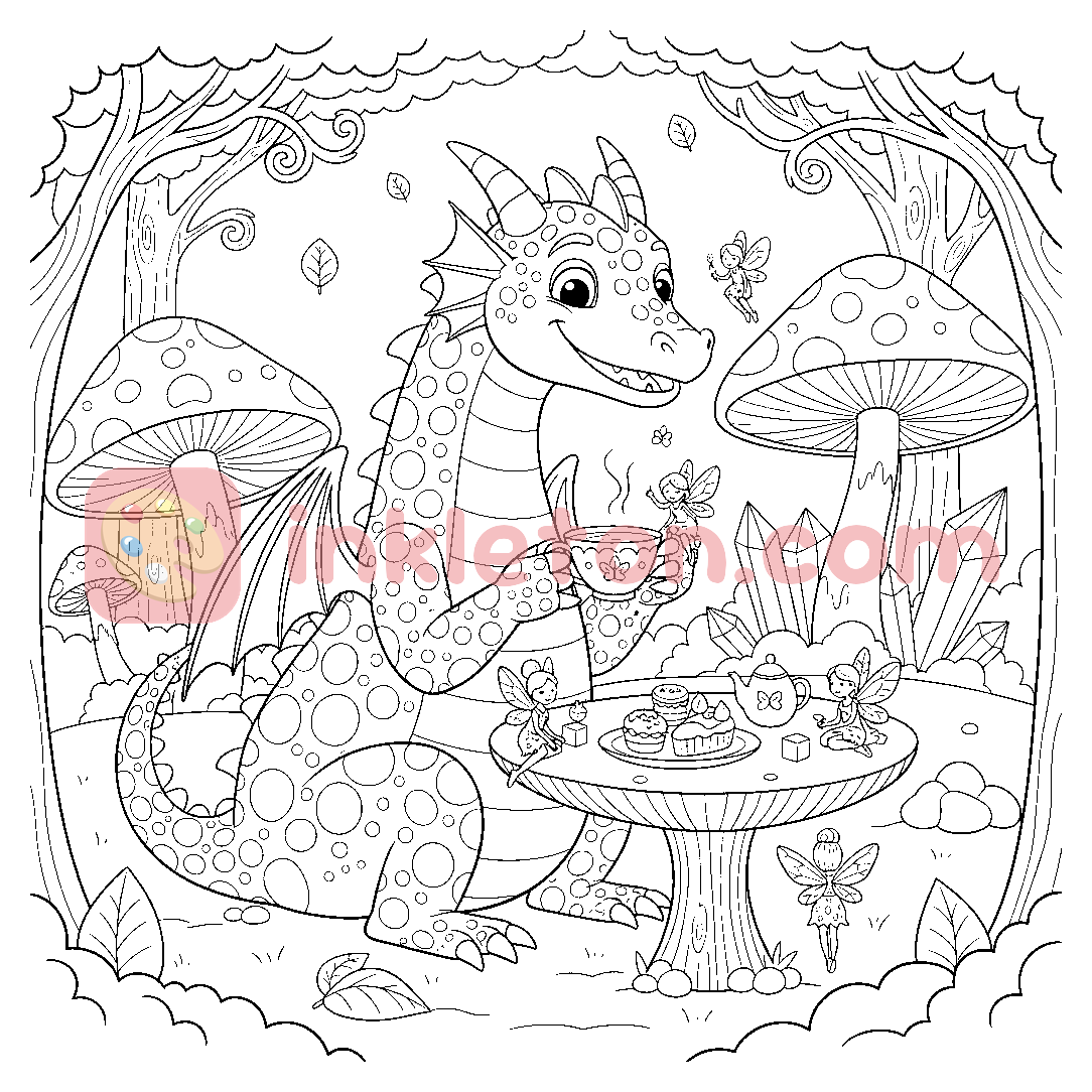Dragon's Secret Tea Party coloring page to print