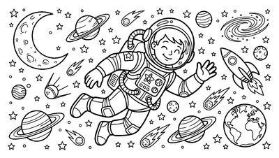 Astronaut Floating in Outer Space coloring page to print