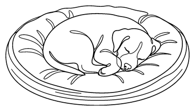 Página para colorir de Cachorrinho a Dormir numa Cama para Cão para imprimir
