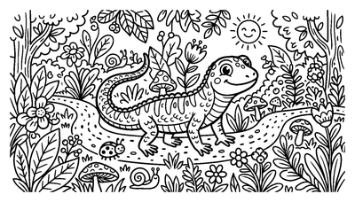 Wizard Lizard with a Wand coloring page to print