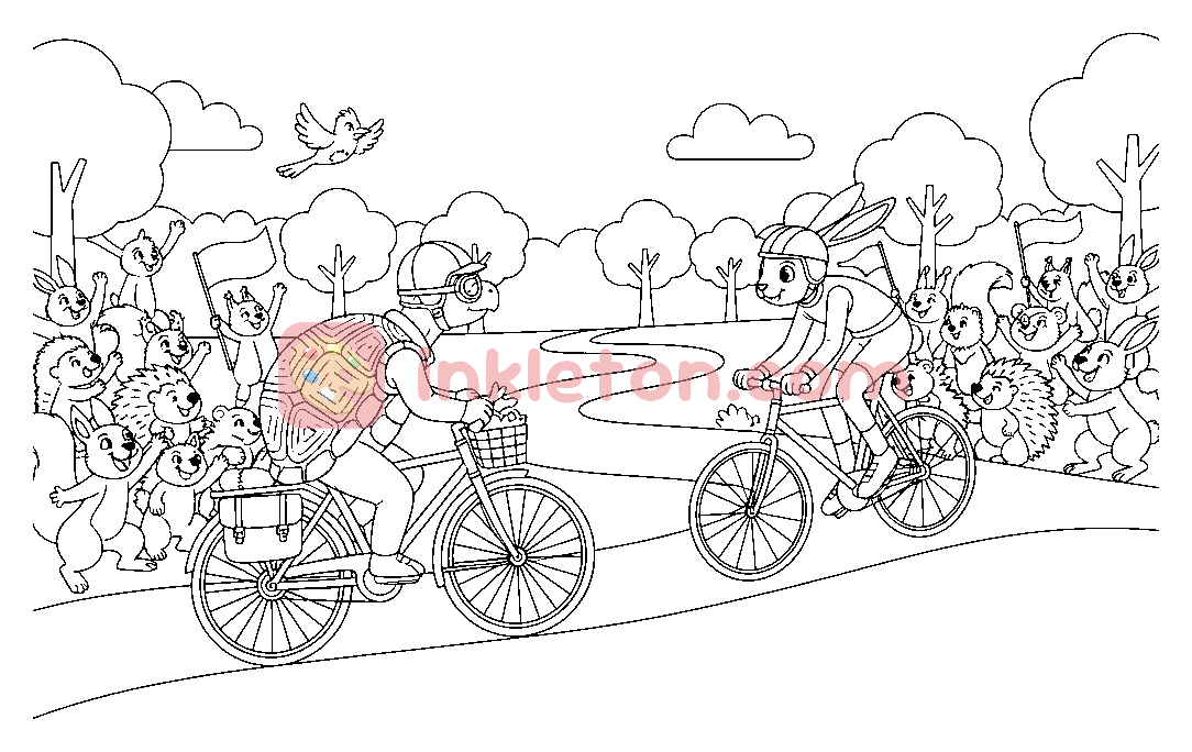 Página para colorir de A grande corrida de bicicleta da tartaruga e da lebre para imprimir