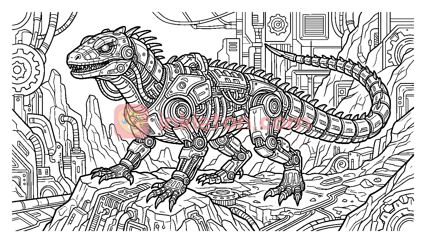 Robot Lizard in a Science Lab coloring page to print