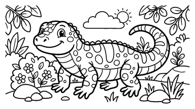 Friendly Spotted Lizard in the Forest coloring page to print