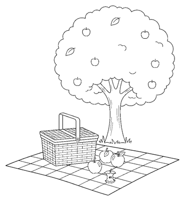 Breezy Orchard Picnic coloring page to print