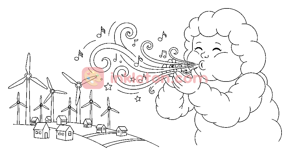 Cloud Giant Blowing Wind on Turbines coloring page to print