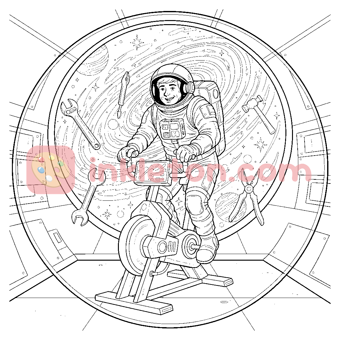 Page de coloriage Cycle spatial de l'astronaute en apesanteur à imprimer