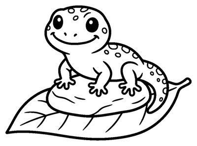 Smiling Gecko on a Rock and Leaf coloring page to print