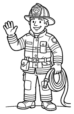 Friendly Firefighter Waving coloring page to print