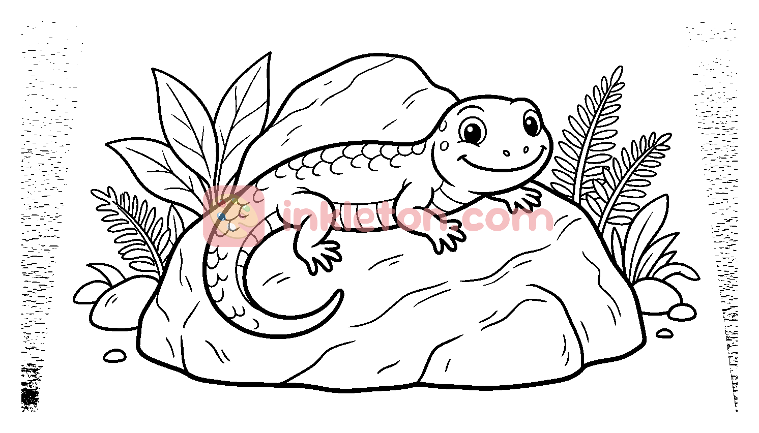 Lizard Sunbathing on an Autumn Leaf coloring page to print