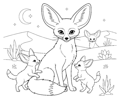 Desert Foxes and the Wind Pump coloring page to print