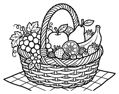 Woven Basket Filled with Fresh Fruits coloring page to print