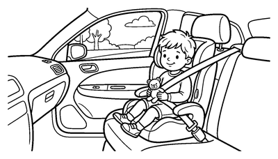 Boy in a Car Seat coloring page to print