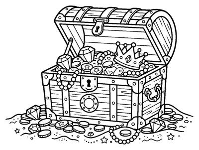 Overflowing Treasure Chest coloring page to print