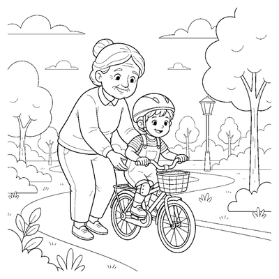 Lærer barnebarn at ride farvelægningsside til print