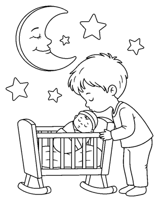 Página para colorear de El primer beso del bebé en la frente para imprimir