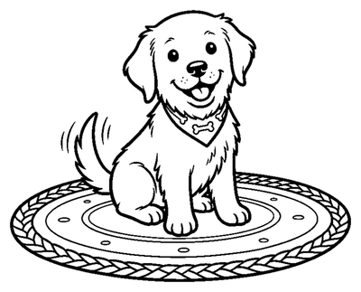 Happy Puppy on a Rug coloring page to print
