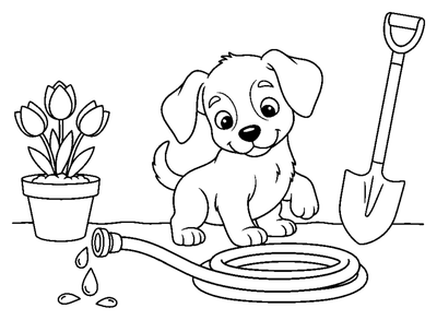 Puppy and the Garden Hose