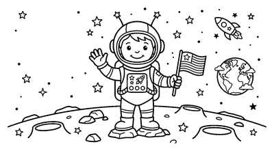 Astronaut Waving on the Moon coloring page to print