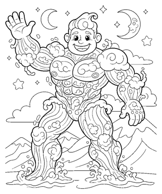Water Giant and Fishing Boat coloring page to print