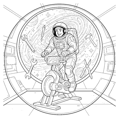 Page de coloriage Cycle spatial de l'astronaute en apesanteur à imprimer