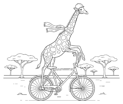 Giraffens skræddersyede himmelhøje cykel farvelægningsside til print