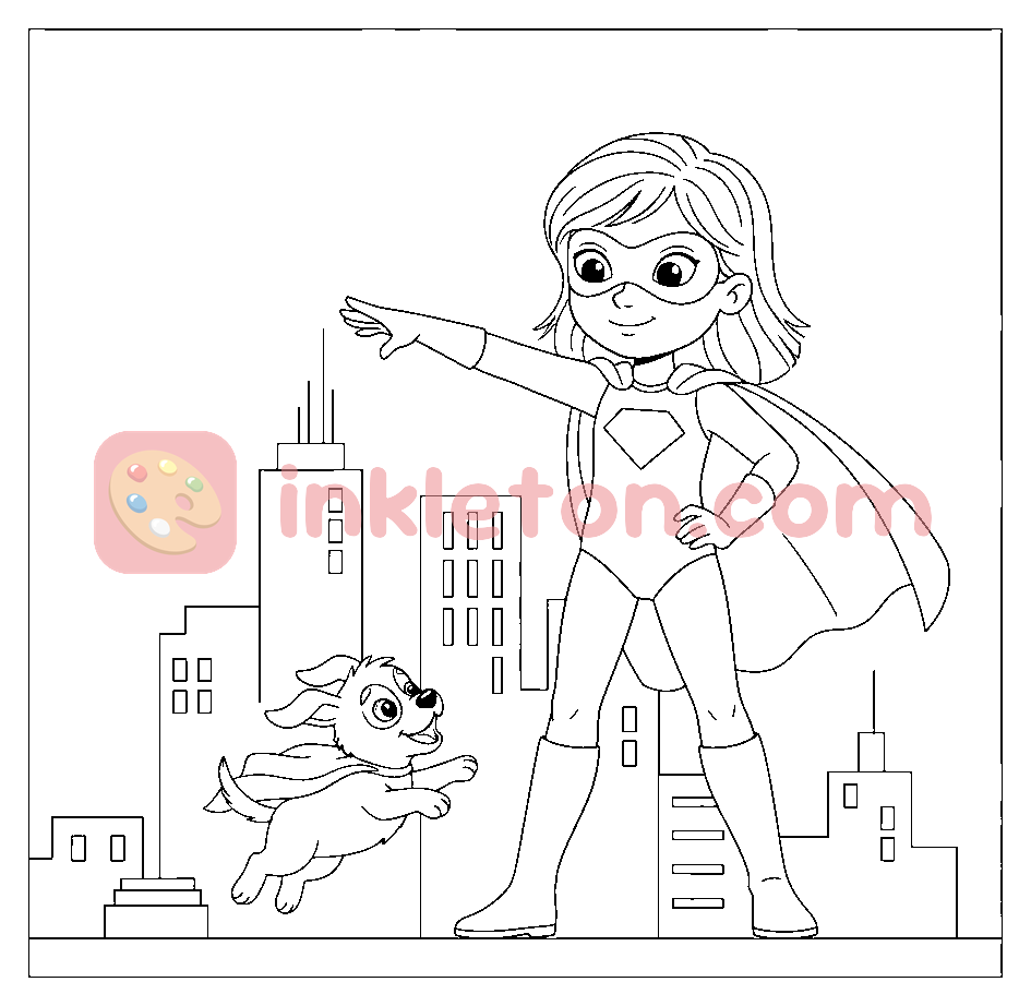 Super-Girl's Heroic Puppy Kiss coloring page to print