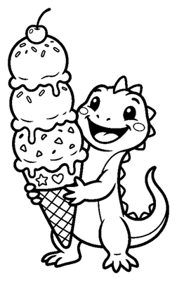 Happy Lizard with a Giant Ice Cream Cone coloring page to print