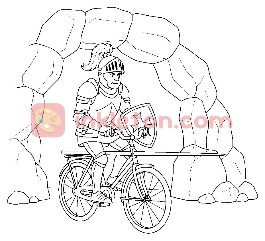 Página para colorear de Caballero con armadura montando una bicicleta para imprimir