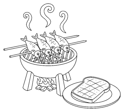 Sizzling Grilled Sardines coloring page to print