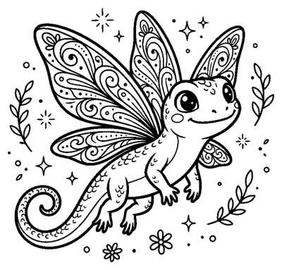 Flying Lizard with Fairy Wings coloring page to print