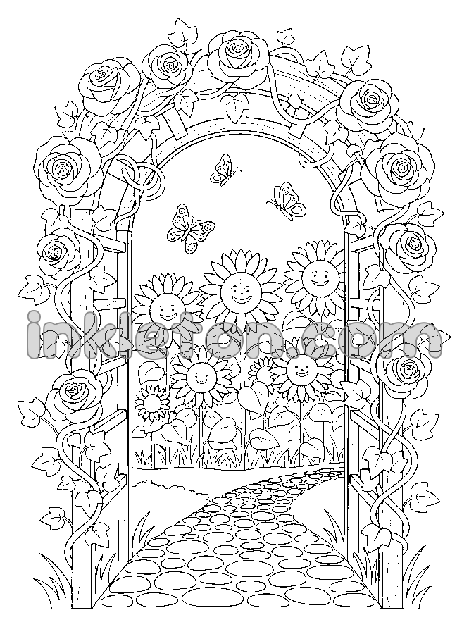 Båge i rosenträdgård med vårtid